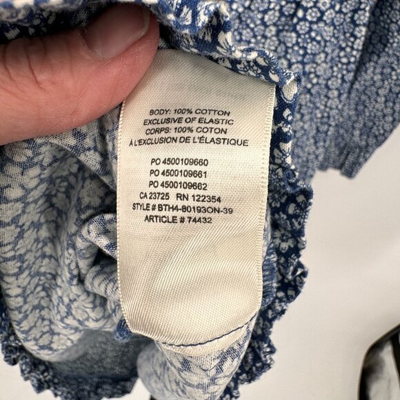 Wilfred Dress‎ Womens 0 Blue White Floral Cotton Smocked Waist Zip Back Ruffle - Picture 10 of 10